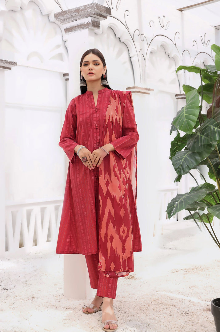 Ikat Stitched 3 Piece Embroidered Lawn Cotton Suit