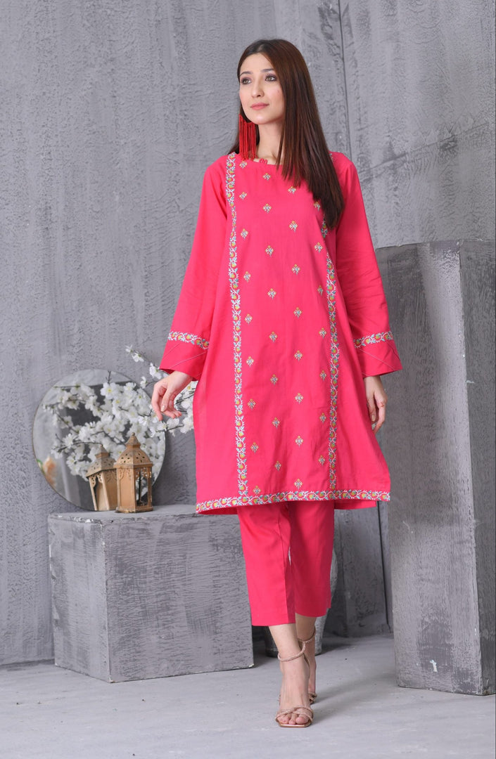 Blossom Stitched 2 Piece Embroidered Cotton Suit