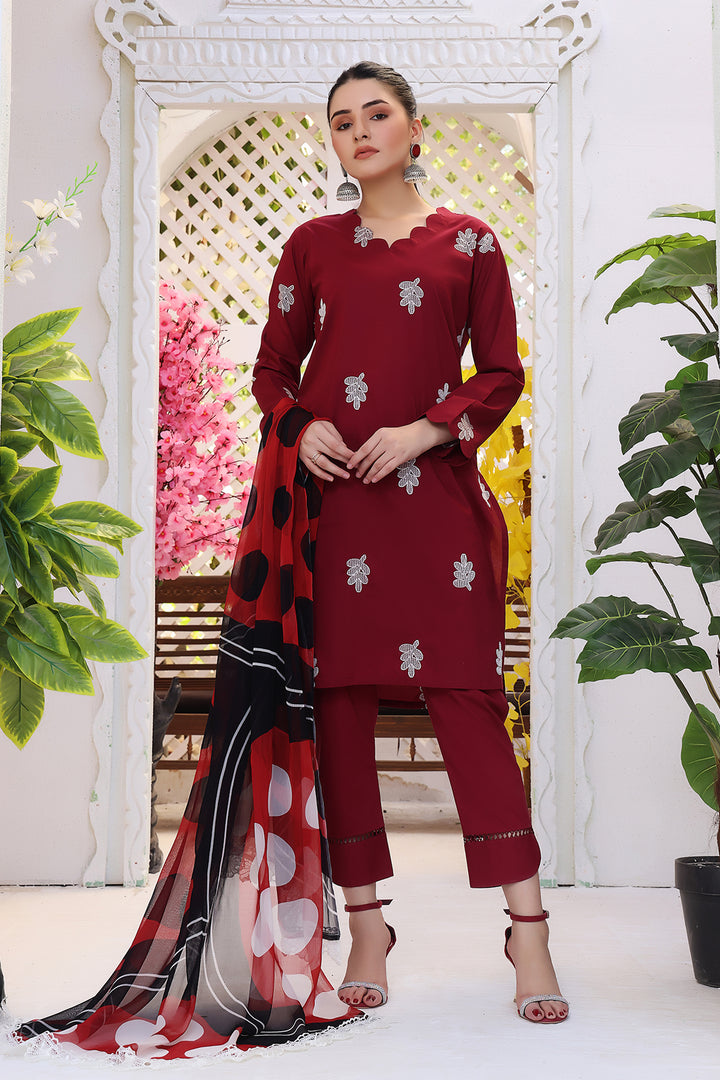 Maples Stitched 3 Piece Embroidered Lawn Cotton Suit