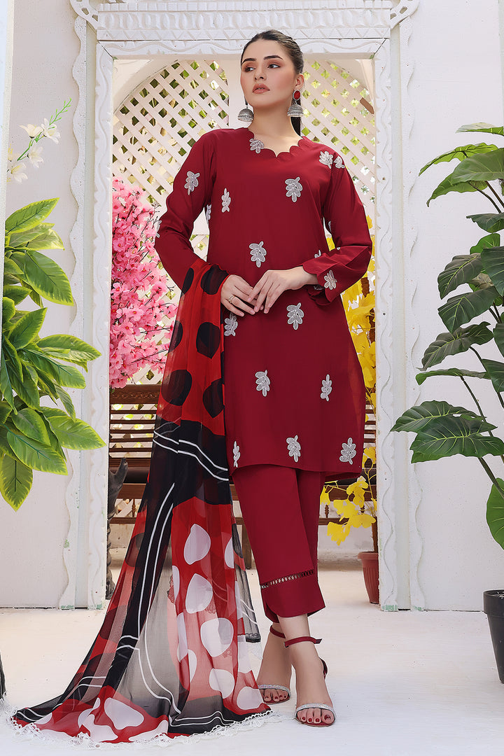 Maples Stitched 3 Piece Embroidered Lawn Cotton Suit