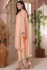 Load image into Gallery viewer, Pearl Blush Stitched 3 Piece Chiffon Suit with Silk Trouser
