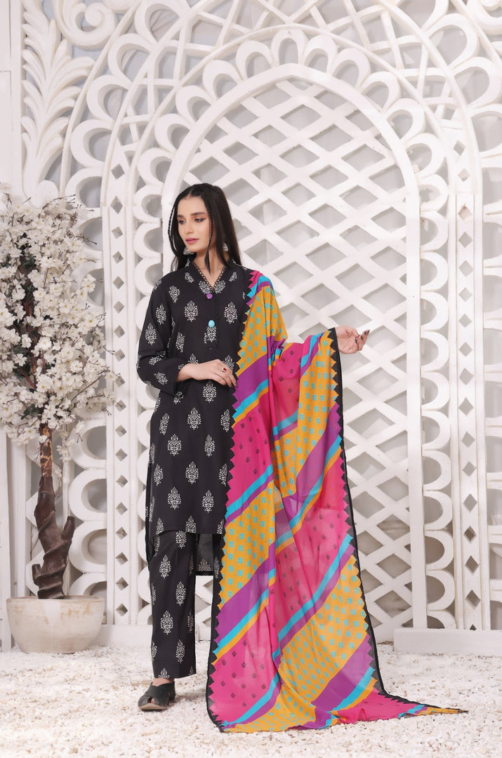 Rangoli Stitched 3 Piece Embroidered Lawn Cotton Suit