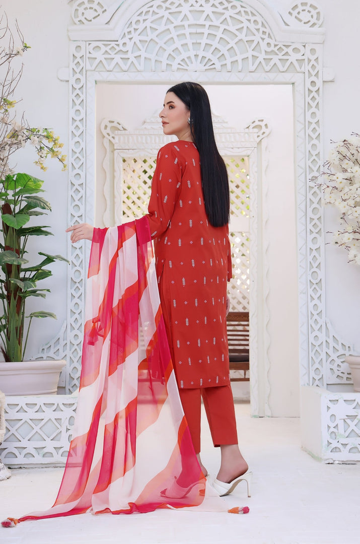 Rooibos Tea Stitched 3 Piece Embroidered Lawn Cotton Suit