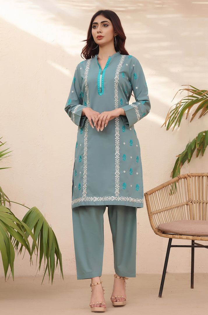 Subtle Shade Stitched 2pc Embroidered Suit