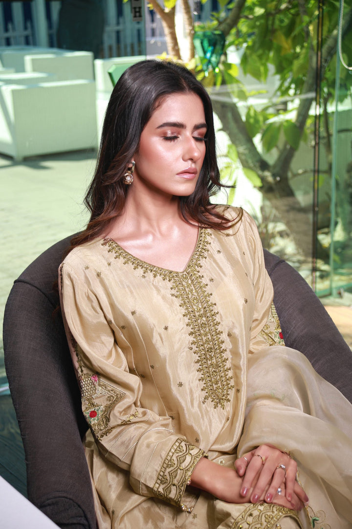 Visal-e-Yaar Unstitched Emrdoidered Silk Organza Dupatta Suit